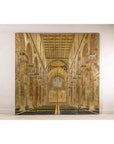 Renaissance-Inspired 4-Panel Gilded Screen with Raised Architectural Design
