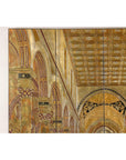 Renaissance-Inspired 4-Panel Gilded Screen with Raised Architectural Design