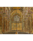 Renaissance-Inspired 4-Panel Gilded Screen with Raised Architectural Design