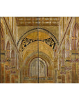 Renaissance-Inspired 4-Panel Gilded Screen with Raised Architectural Design