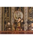Late Qing Lacquered Six-Panel Screen with Gilded Figures and Scenic Motifs