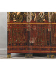 Late Qing Lacquered Six-Panel Screen with Gilded Figures and Scenic Motifs