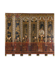 Late Qing Lacquered Six-Panel Screen with Gilded Figures and Scenic Motifs