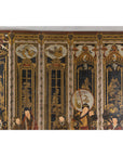 Late Qing Lacquered Six-Panel Screen with Gilded Figures and Scenic Motifs