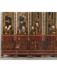 Late Qing Lacquered Six-Panel Screen with Gilded Figures and Scenic Motifs