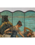 Classical 4-Panel Scalloped Screen with Hand-Painted Maidens and Coastal Scene