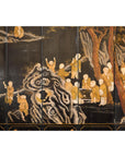 Black and Gold Lacquered Eight-Panel Screen with Monks and Children Scene