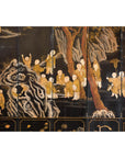 Black and Gold Lacquered Eight-Panel Screen with Monks and Children Scene