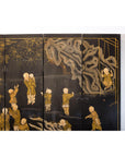 Black and Gold Lacquered Eight-Panel Screen with Monks and Children Scene