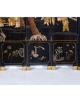Black and Gold Lacquered Eight-Panel Screen with Monks and Children Scene