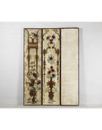 Vintage Chinoiserie Hand-Painted Floral Four-Panel Folding Screen Divider