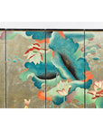 Four-Panel Screen with Koi and Lotus Design, Brass Feet, Elegant Room Divider