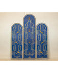 Art Deco Revival Folding Screen with Gilded Gazelles on Cobalt Blue Panels