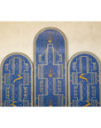 Art Deco Revival Folding Screen with Gilded Gazelles on Cobalt Blue Panels