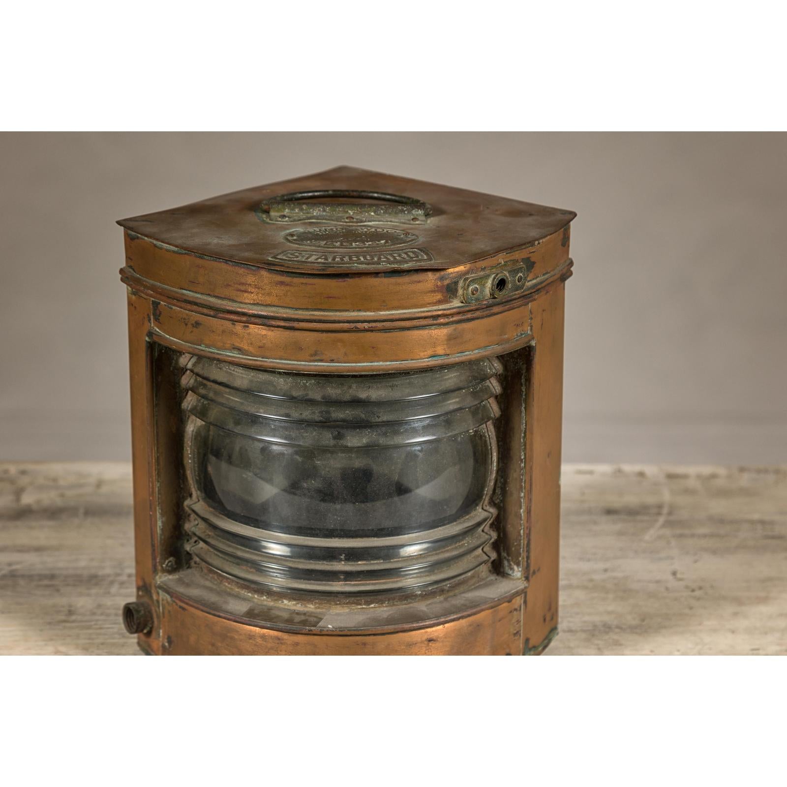Nautical Tung Woo Starboard Ship Navigation Copper Lantern with Label