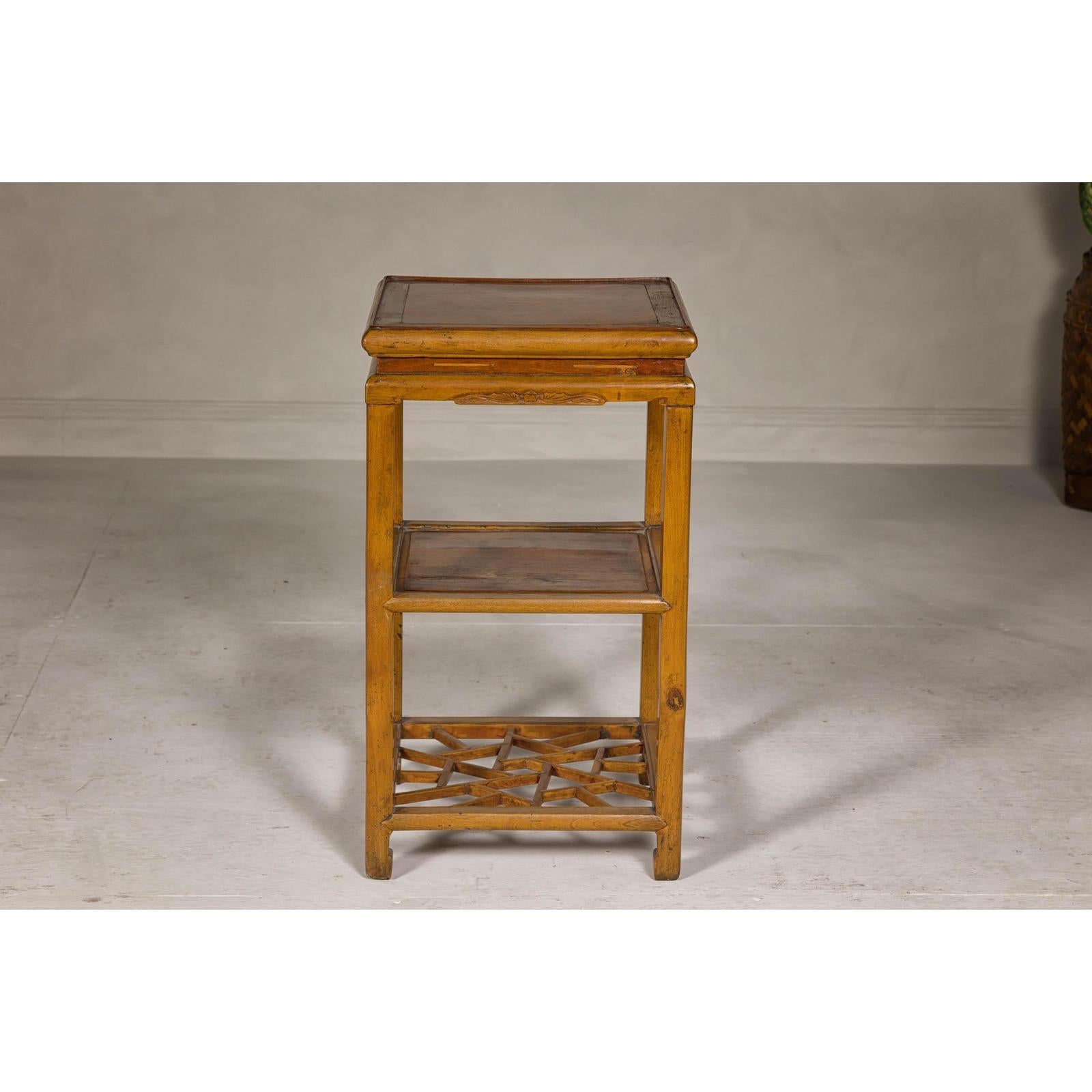 Three-Tier Accent Table with Geometric Shelf
