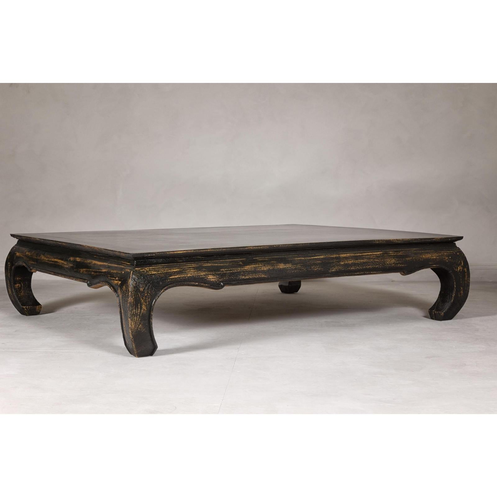 Low Kang Coffee Table with Black Distressed Finish