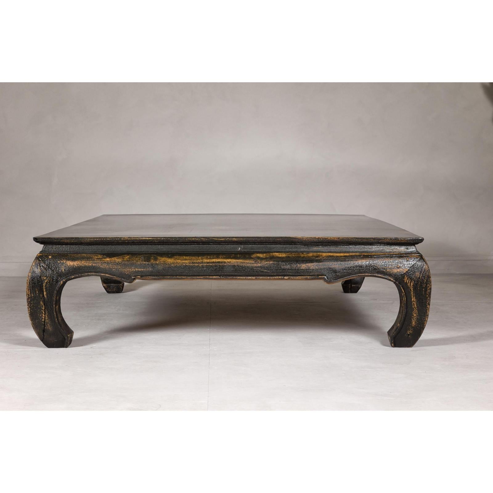 Low Kang Coffee Table with Black Distressed Finish