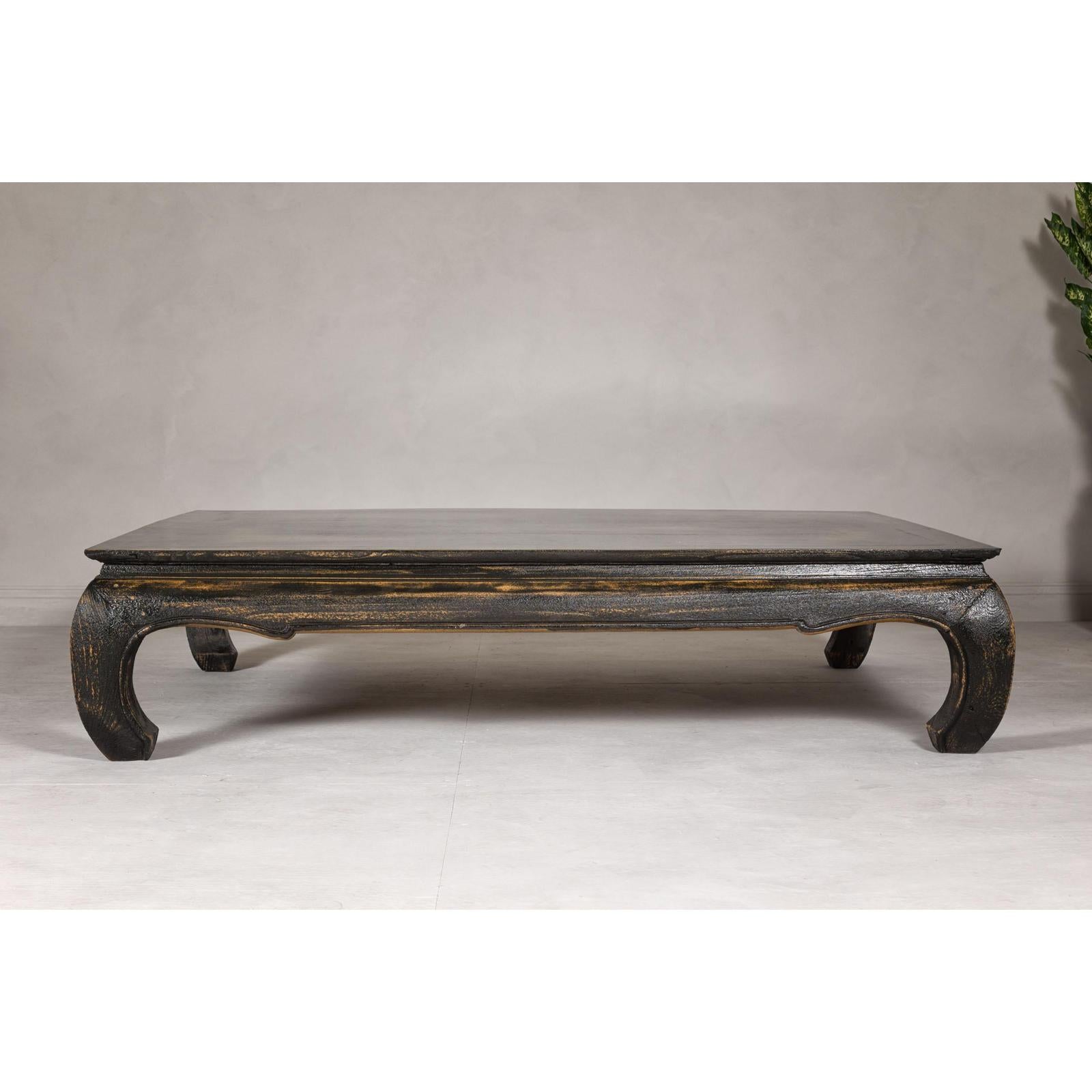 Low Kang Coffee Table with Black Distressed Finish