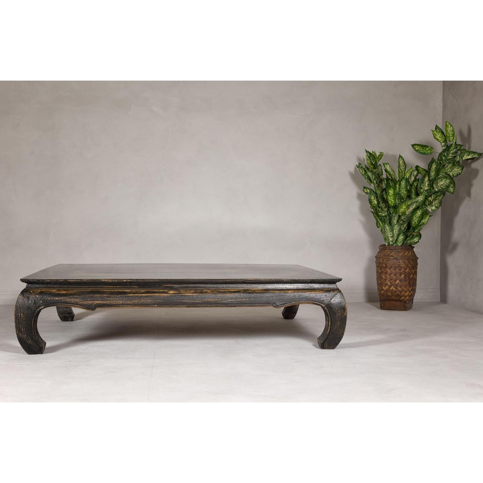 Low Kang Coffee Table with Black Distressed Finish