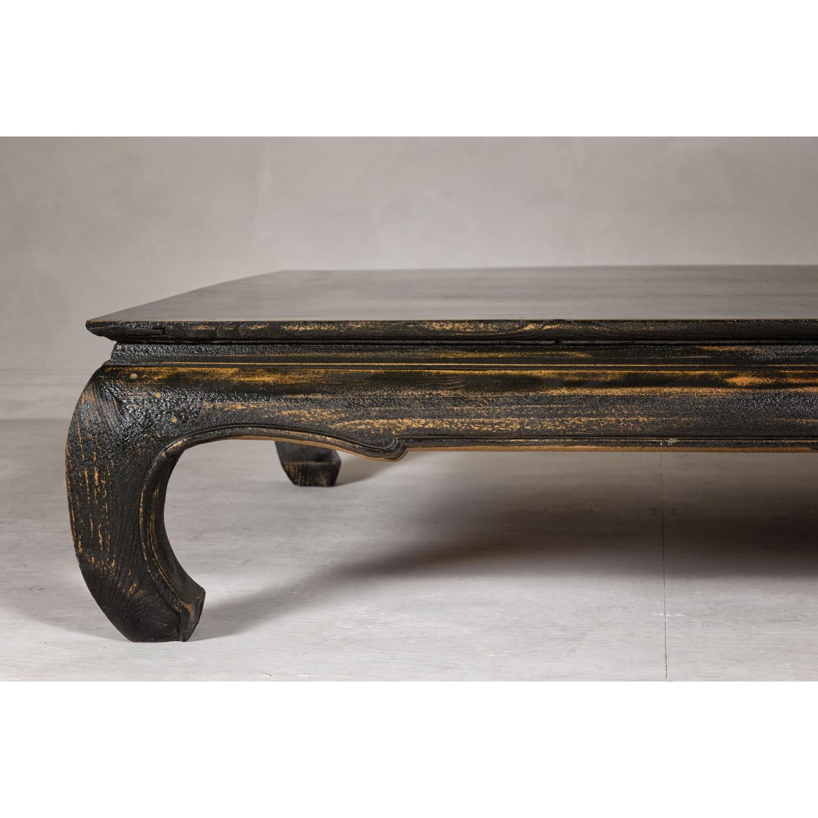 Low Kang Coffee Table with Black Distressed Finish