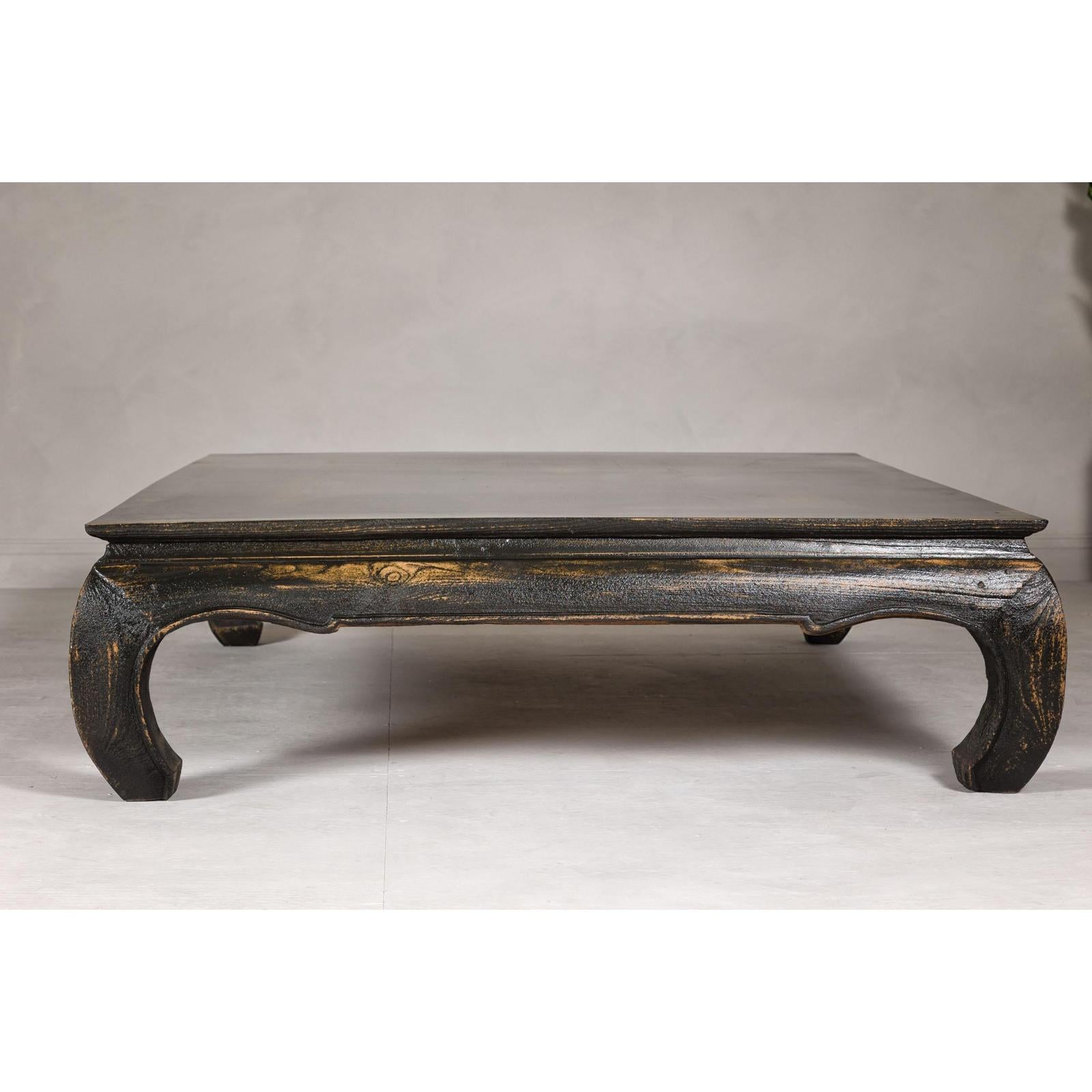 Low Kang Coffee Table with Black Distressed Finish