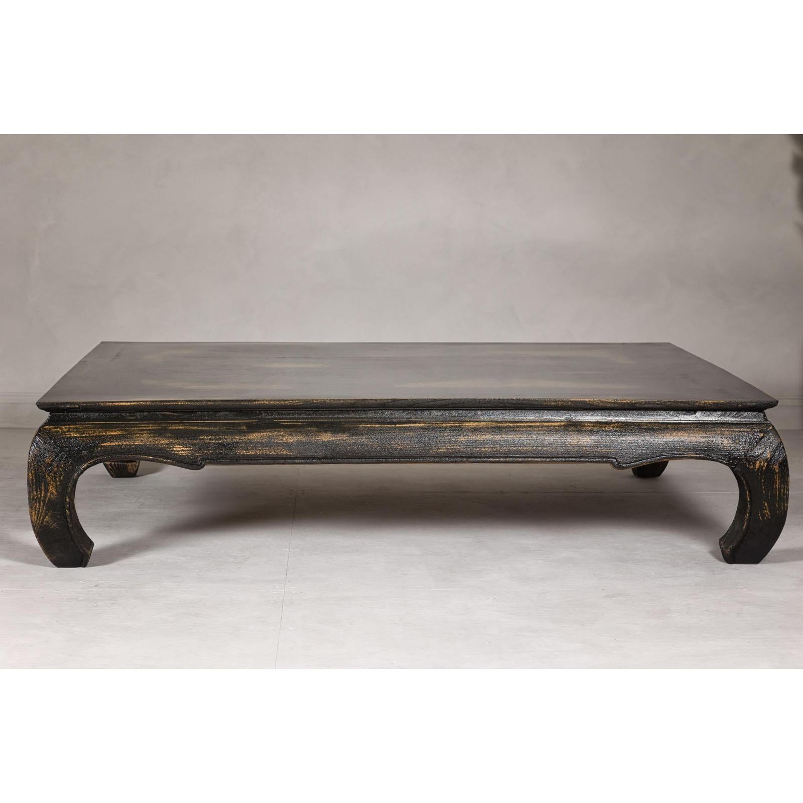 Low Kang Coffee Table with Black Distressed Finish