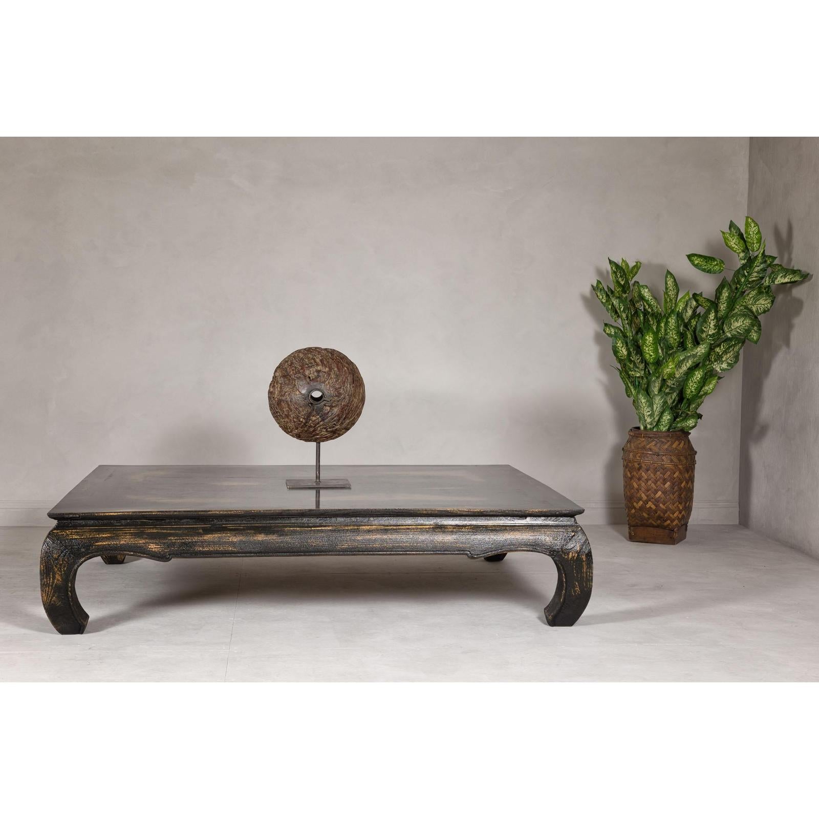 Low Kang Coffee Table with Black Distressed Finish