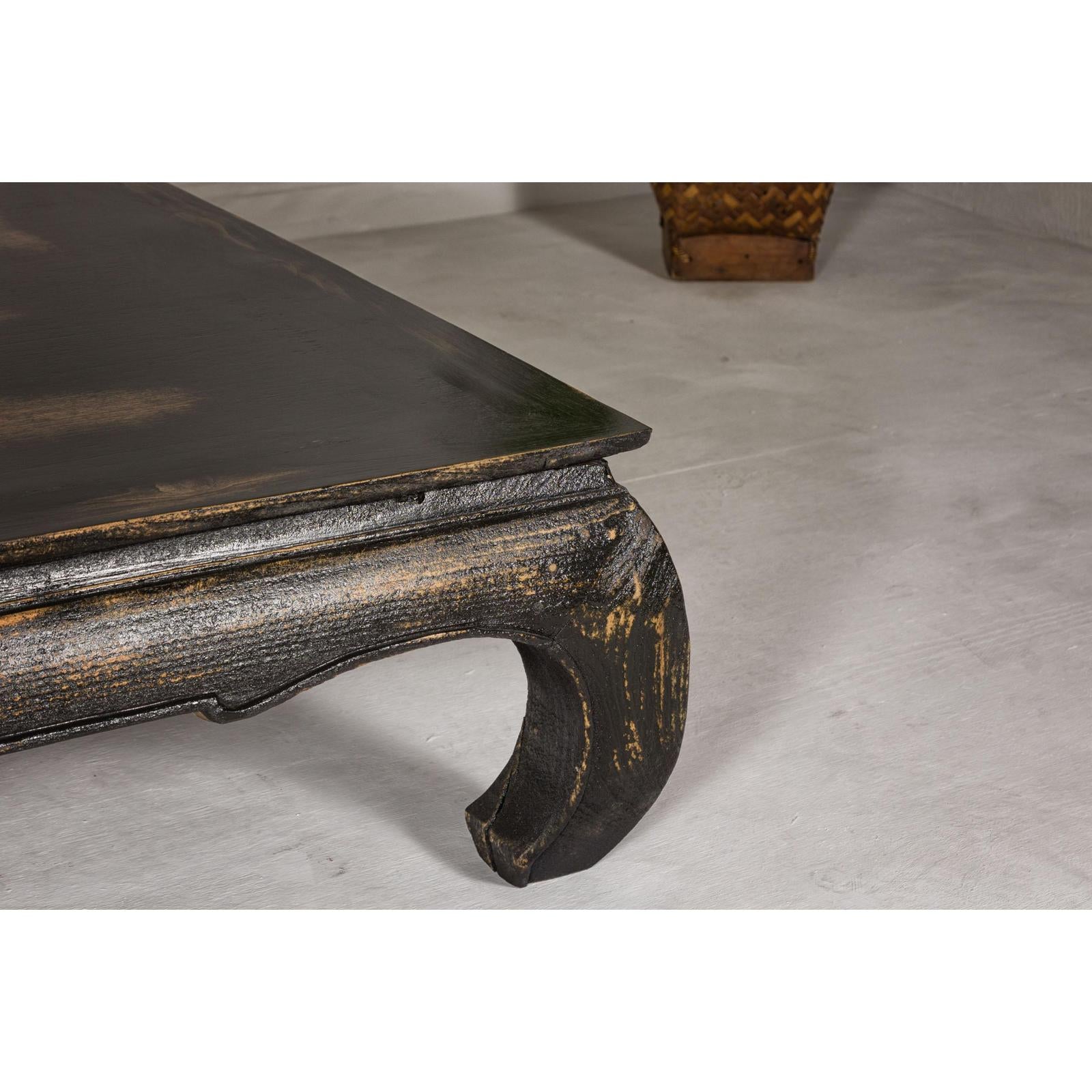 Low Kang Coffee Table with Black Distressed Finish