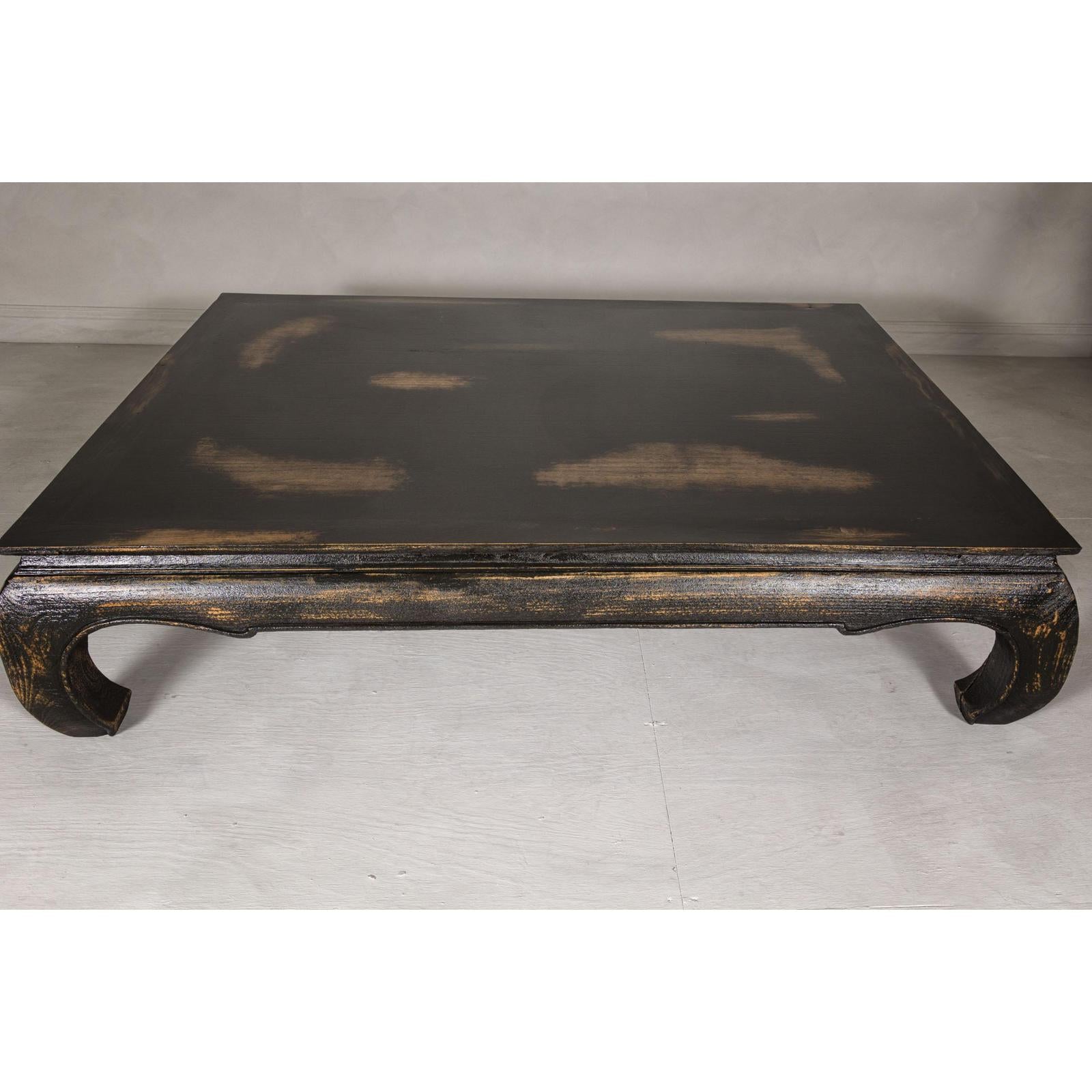 Low Kang Coffee Table with Black Distressed Finish