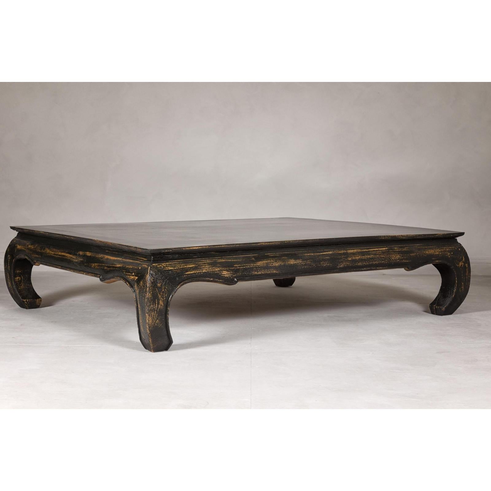 Low Kang Coffee Table with Black Distressed Finish