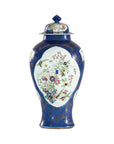 Vintage Hand-Painted Cobalt Blue Ginger Jar with Floral and Bird Motifs
