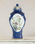 Vintage Hand-Painted Cobalt Blue Ginger Jar with Floral and Bird Motifs