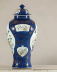 Vintage Hand-Painted Cobalt Blue Ginger Jar with Floral and Bird Motifs