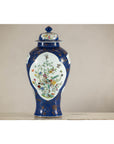Vintage Hand-Painted Cobalt Blue Ginger Jar with Floral and Bird Motifs
