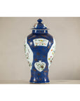 Vintage Hand-Painted Cobalt Blue Ginger Jar with Floral and Bird Motifs