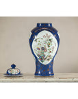 Vintage Hand-Painted Cobalt Blue Ginger Jar with Floral and Bird Motifs
