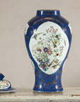 Vintage Hand-Painted Cobalt Blue Ginger Jar with Floral and Bird Motifs