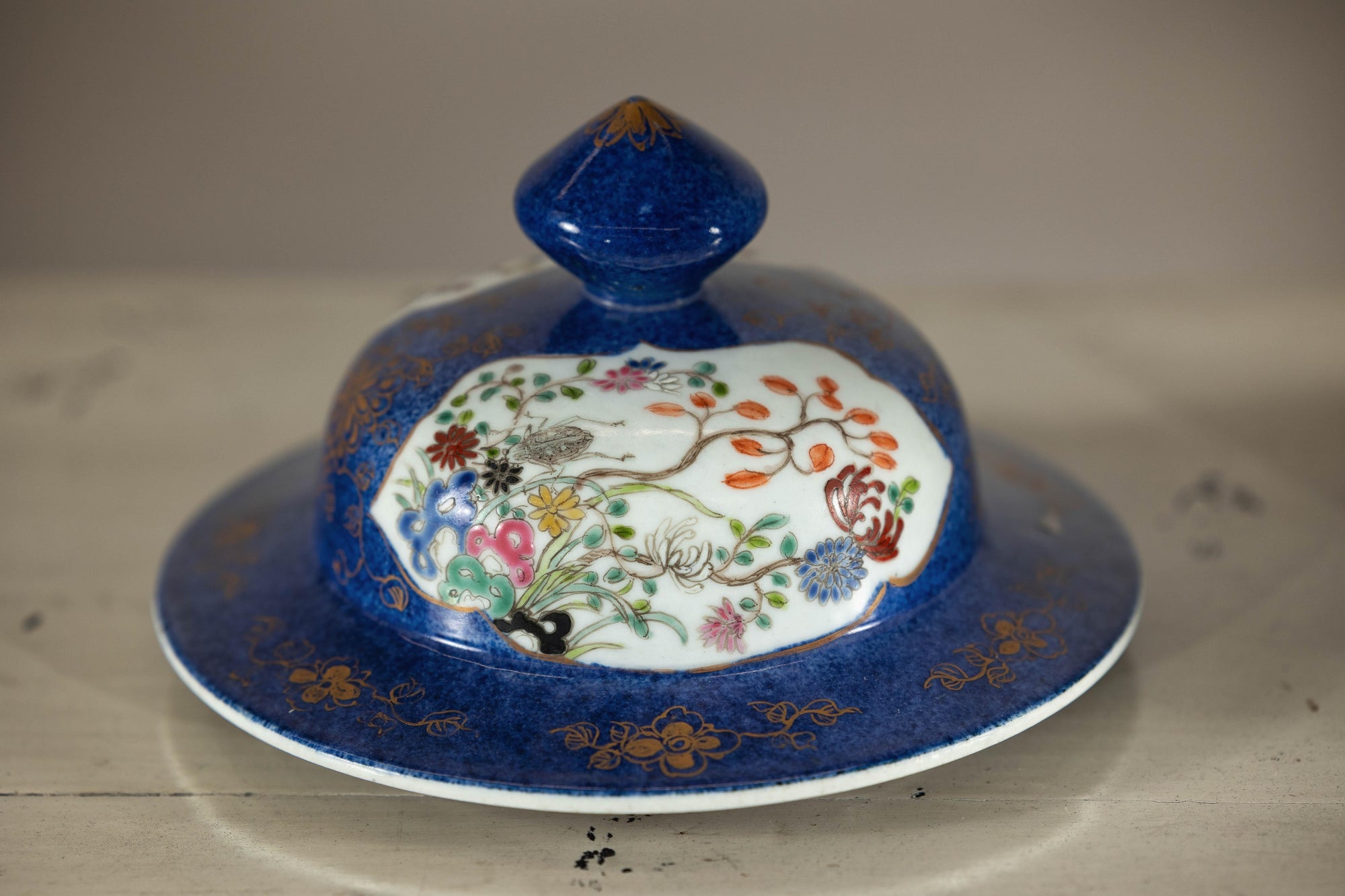 Vintage Hand-Painted Cobalt Blue Ginger Jar with Floral and Bird Motifs