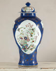 Vintage Hand-Painted Cobalt Blue Ginger Jar with Floral and Bird Motifs