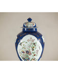 Vintage Hand-Painted Cobalt Blue Ginger Jar with Floral and Bird Motifs