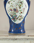Vintage Hand-Painted Cobalt Blue Ginger Jar with Floral and Bird Motifs