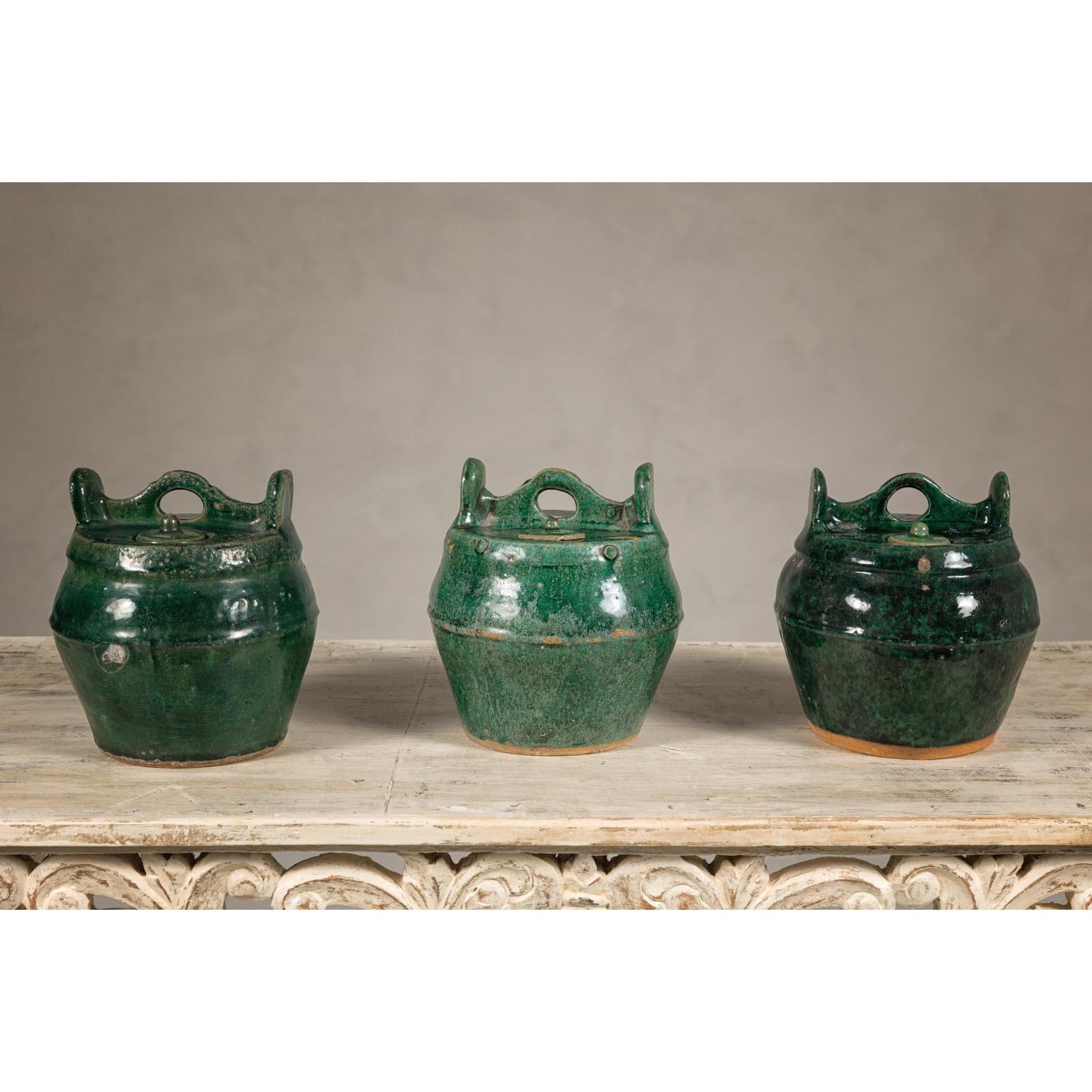 Qing Dynasty Green Glaze Late 19th Century Shiwan Ware Pottery Teapots Sold Each