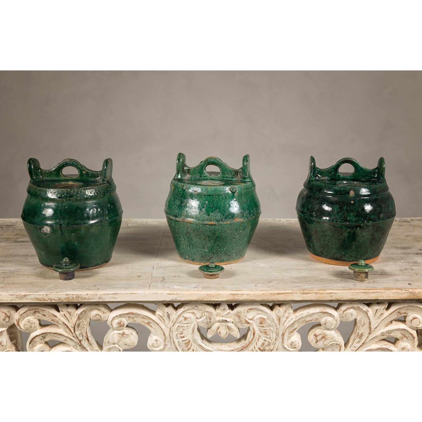Qing Dynasty Green Glaze Late 19th Century Shiwan Ware Pottery Teapots Sold Each