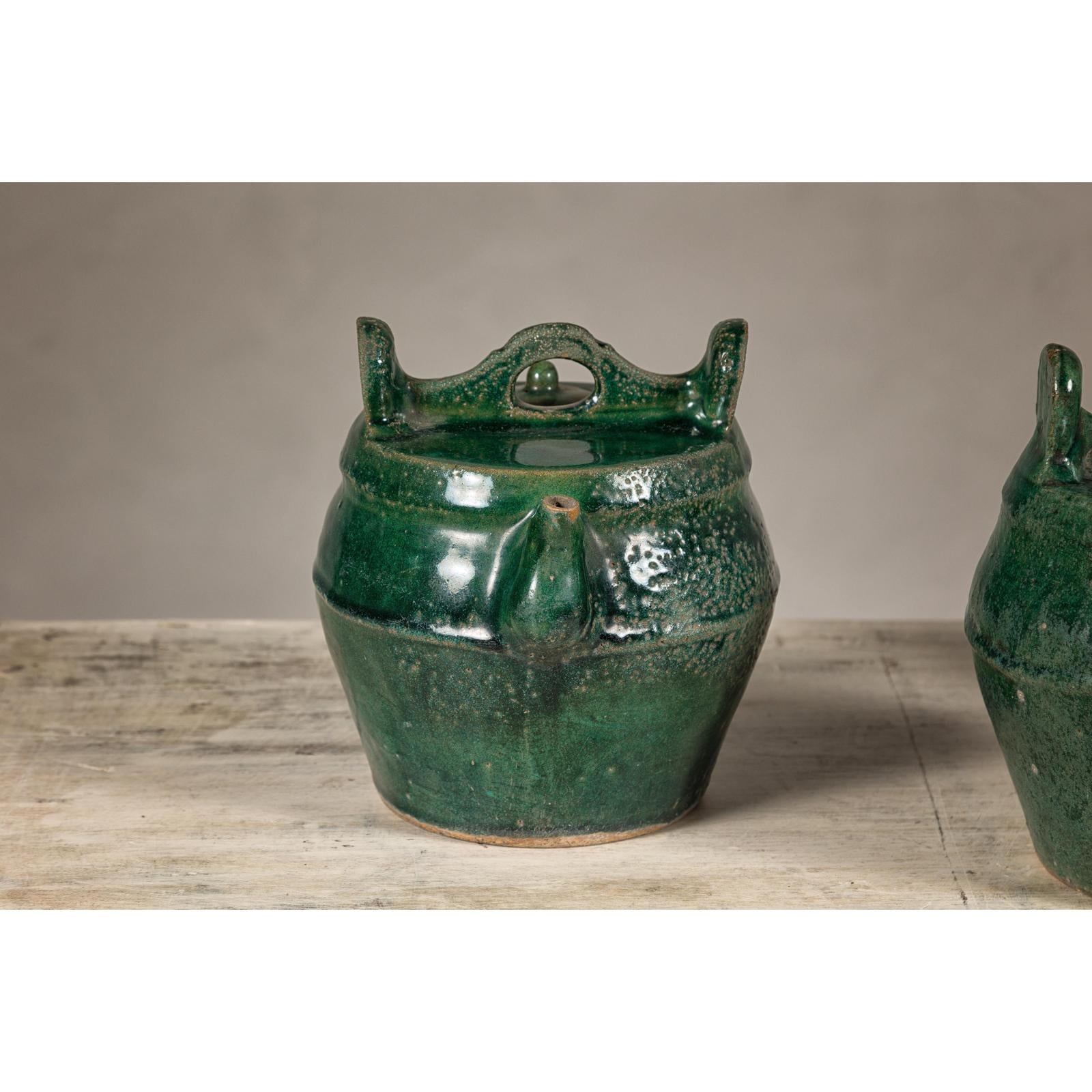 Qing Dynasty Green Glaze Late 19th Century Shiwan Ware Pottery Teapots Sold Each