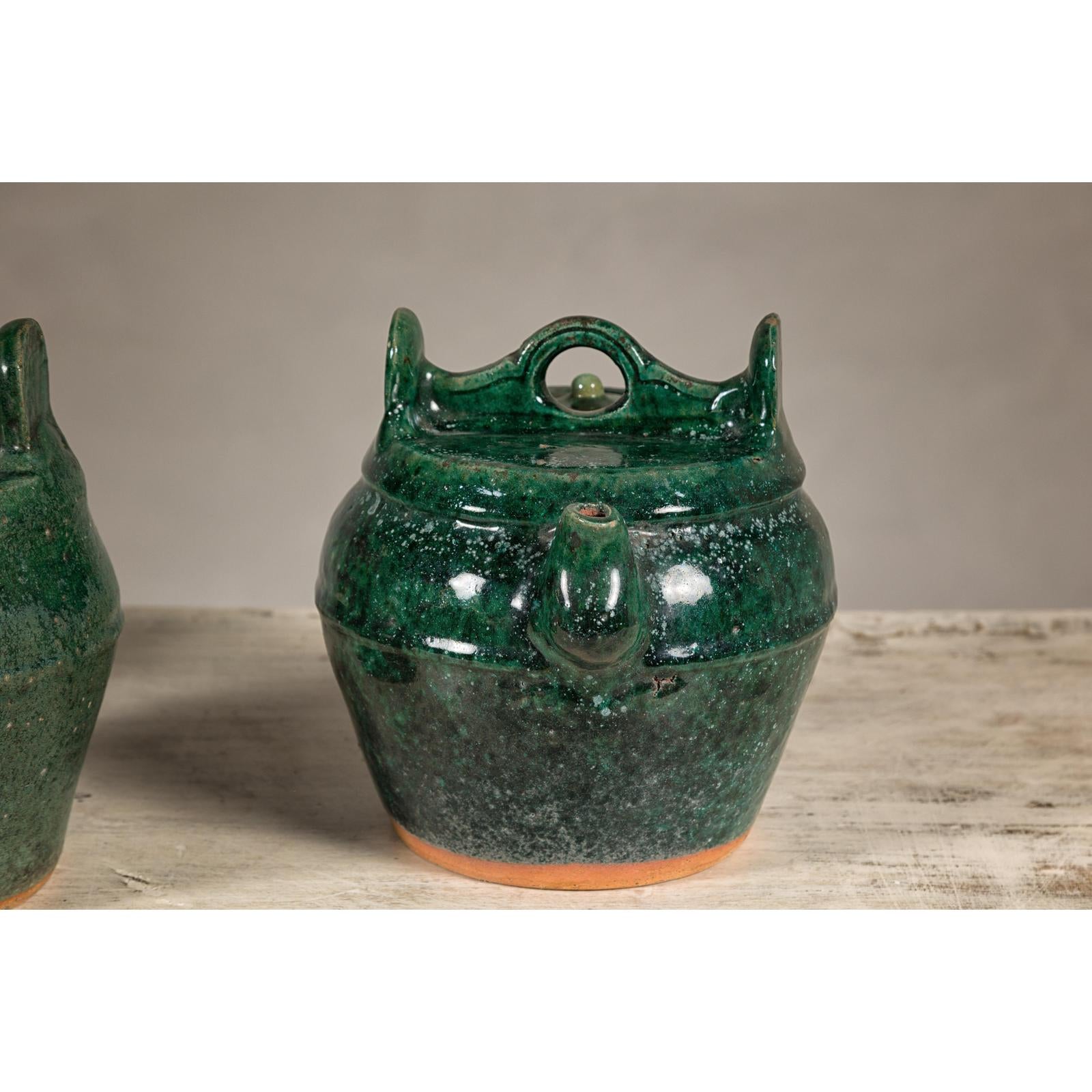 Qing Dynasty Green Glaze Late 19th Century Shiwan Ware Pottery Teapots Sold Each