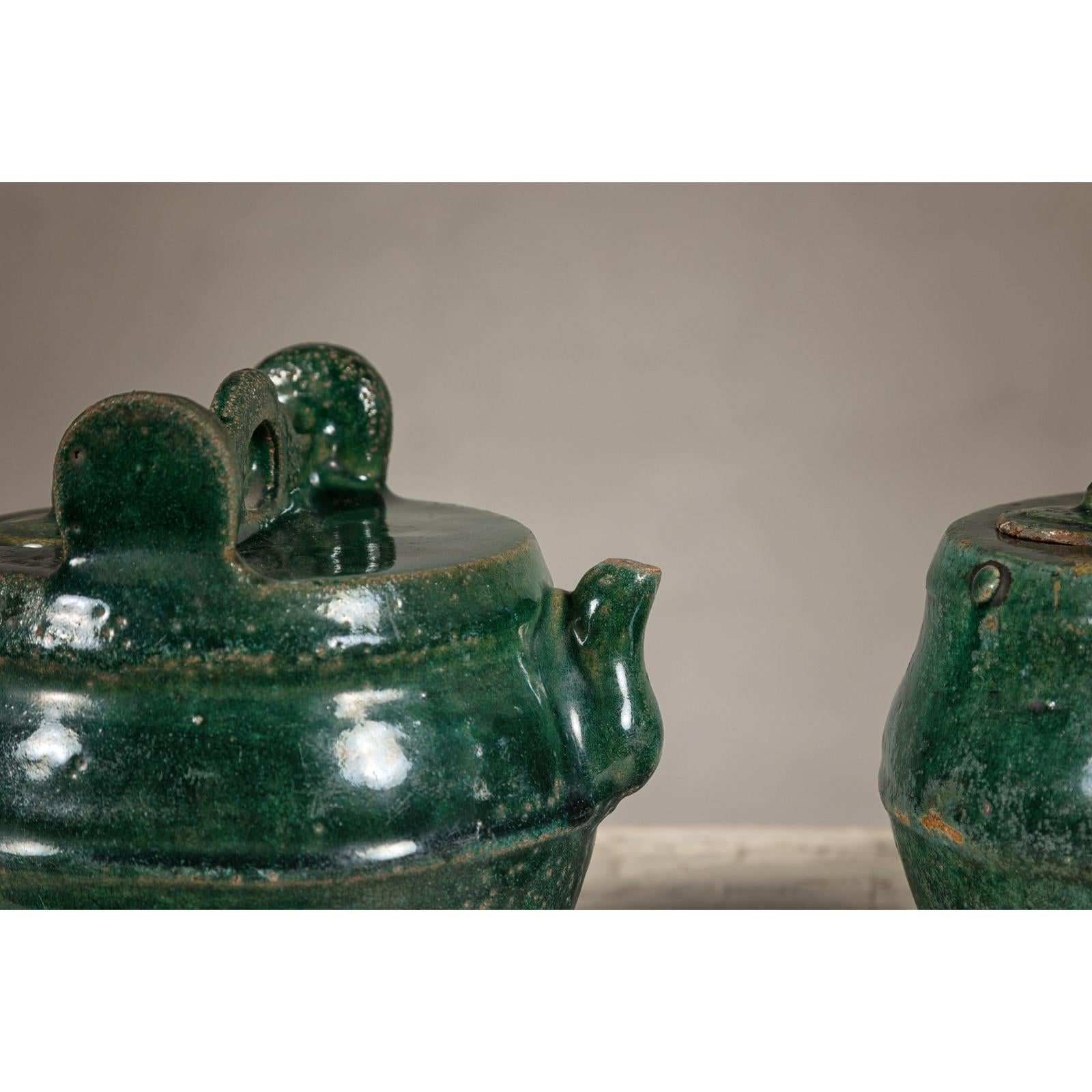 Qing Dynasty Green Glaze Late 19th Century Shiwan Ware Pottery Teapots Sold Each