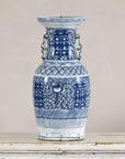 Late Qing Blue-and-White Porcelain Vase with Intricate Geometric Motifs