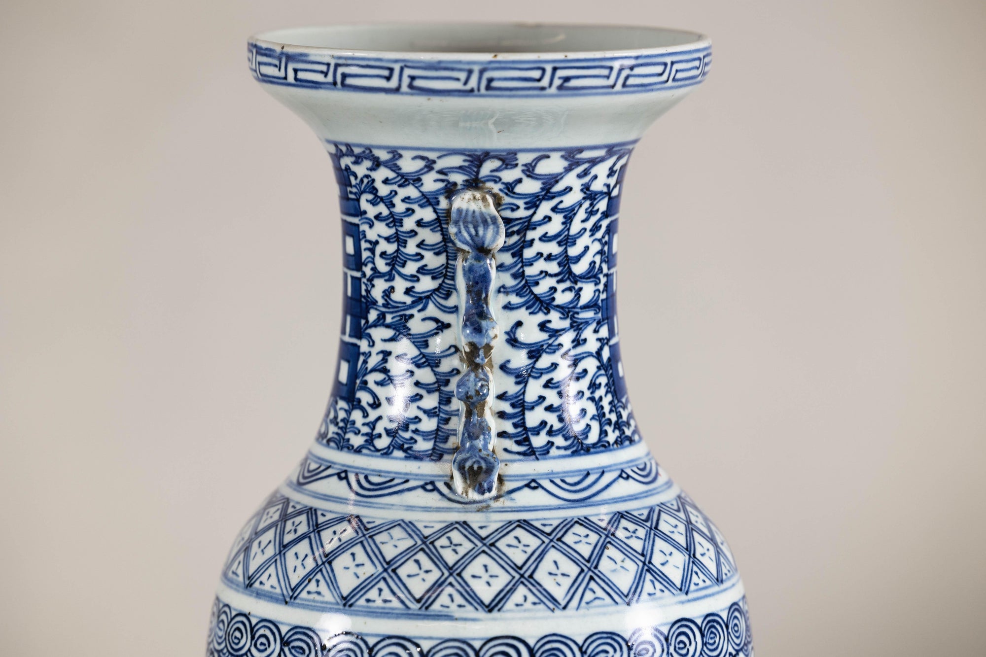 Late Qing Blue-and-White Porcelain Vase with Intricate Geometric Motifs