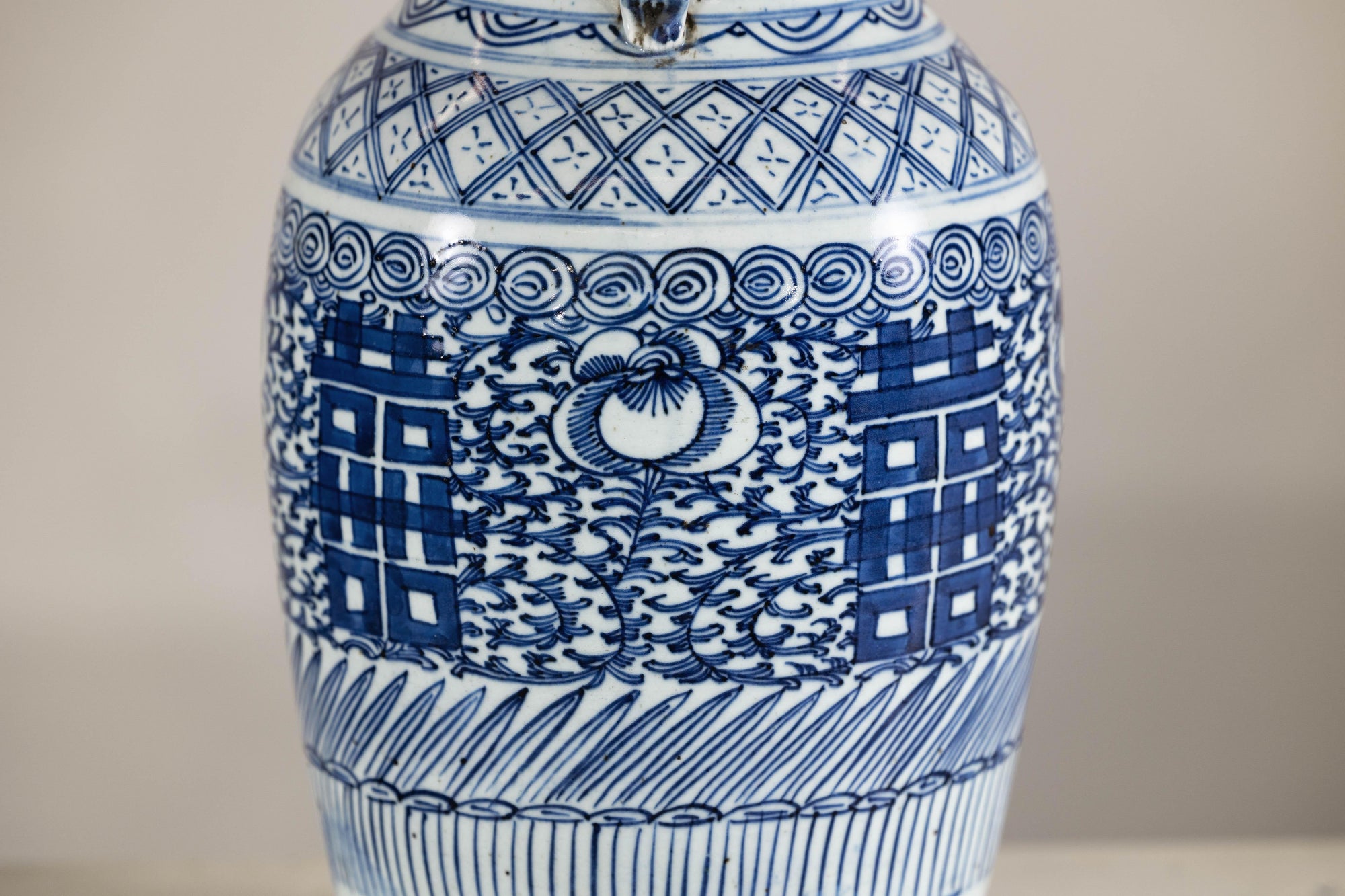 Late Qing Blue-and-White Porcelain Vase with Intricate Geometric Motifs